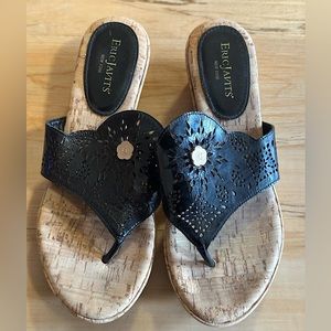 Eric Javits Shoes Wedge Platform Thong Sandals Flip Flop Black